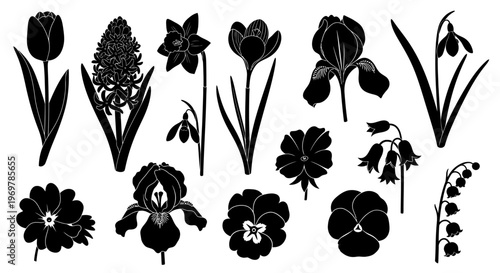 Collection of various flower silhouettes.