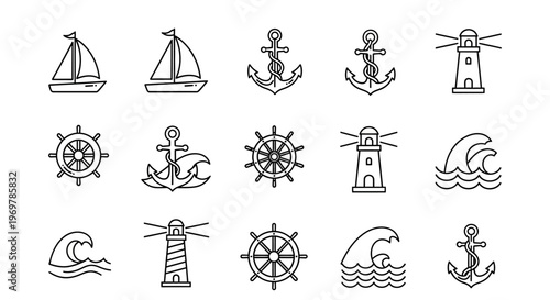 Nautical icons and symbols collection.