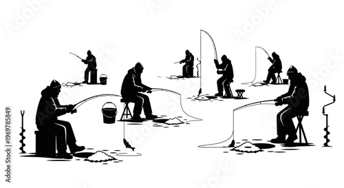 People sitting and fishing outside.