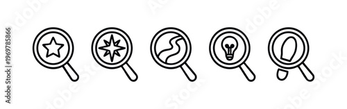 Line Art Magnifying Glass Search and Discovery Icons