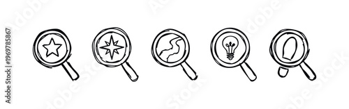 Hand-drawn Magnifying Glass Search and Discovery Icons