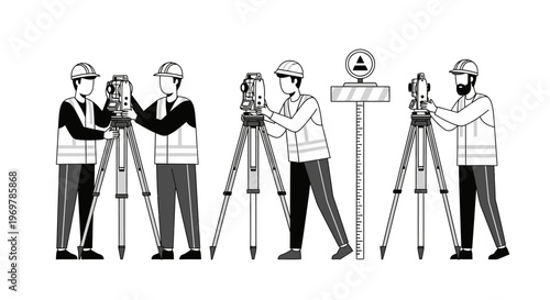 Surveyors working with tripod equipment.