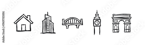 Hand-drawn Architecture and Famous Landmarks Icons