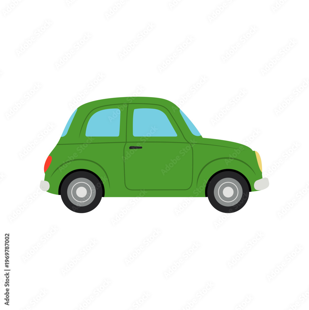Fototapeta premium Cute cartoon illustration of a green car in flat design style