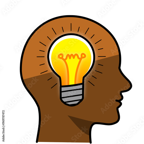 Foto Creative idea and innovation concept: human head profile silhouette with a glowi