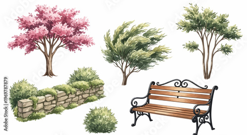 Festive Green and Gold Christmas Ornaments Set. Hand-Drawn Vintage Holiday Decoration Collection. Assorted Glass Baubles and Pinecone Illustrations