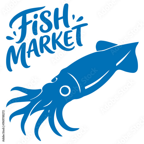 Fish market squid seafood marine animal logo illustration
