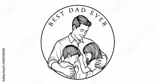Best dad ever circular badge with father and children