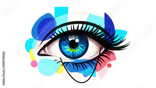 Abstract illustration of an open blue eye, risograph style generative AI artwork