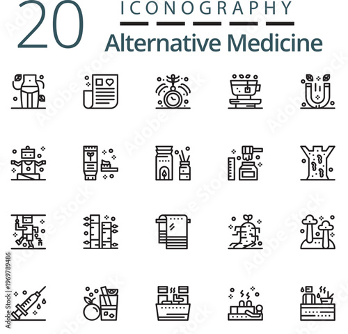 Alternative Medicine Iconography: A collection of meticulously designed icons representing a variety of alternative medicine practices, offering a glimpse into holistic healing methods. 