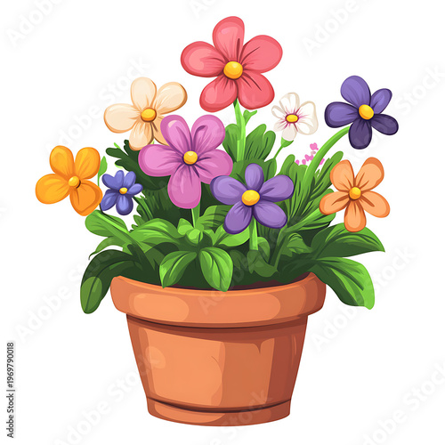 Whimsical Floral Planter Decoration Cartoon Vector