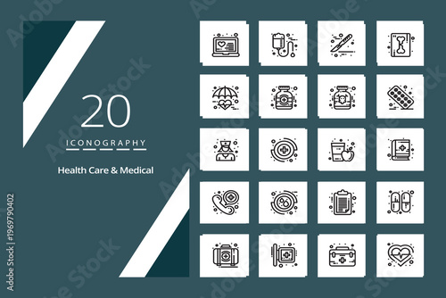 Medical Iconography: A curated collection of 20 vector icons representing various aspects of healthcare and medicine, perfect for conveying health-related concepts in a clear and concise manner.