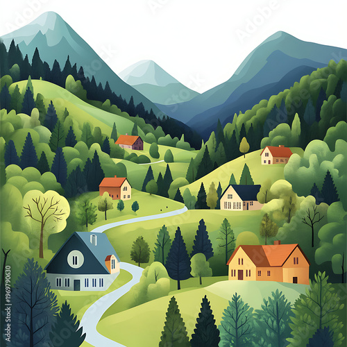 Tranquil Mountain Valley Forest Poster