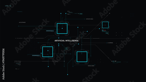 Futuristic AI Technology HUD Interface Vector Illustration video Overlay template 008