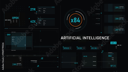 Futuristic AI Technology HUD Interface Vector Illustration video Overlay template 018