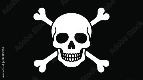 Skull and crossbones warning symbol isolated on black background representing danger and piracy concept