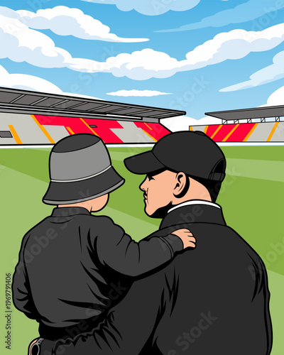 a father and son are in the stadium to watch the match day ultras casual hooligan football fans sticker vector design