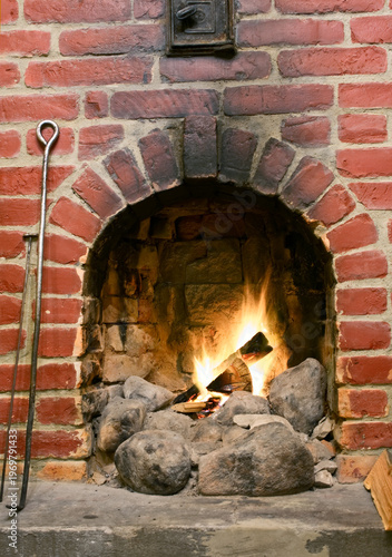 Fire Burning in Fireplace