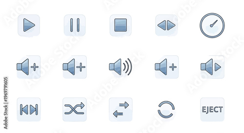 Media Player Buttons Set, Audio Video Control Icons