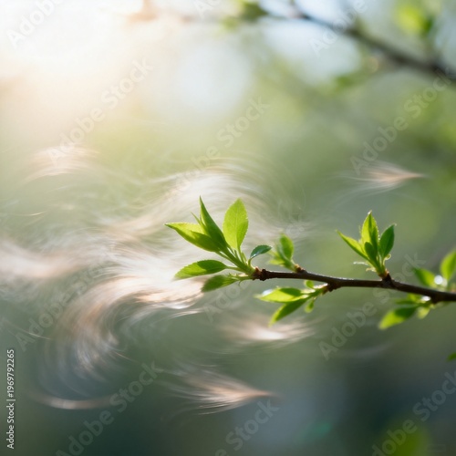 Fresh Spring Leaves with Sunlight and Blurred Bokeh