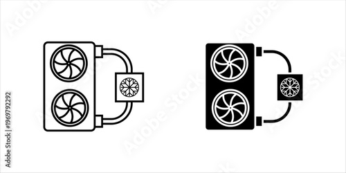 Outline icon set. illustration of air conditioning outdoor unit with fan elements representing HVAC system, cooling equipment, and climate control technology.
