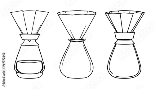 V60 coffee dripper set with minimalist black line art design featuring coffee maker, pour over, brewing with kitchen utensil and cafe equipment