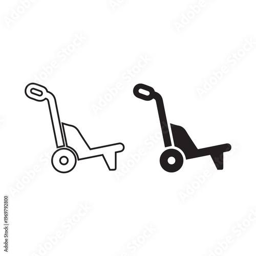 Two black hand trucks depicted in a simple graphic style showing a distinct silhouette
