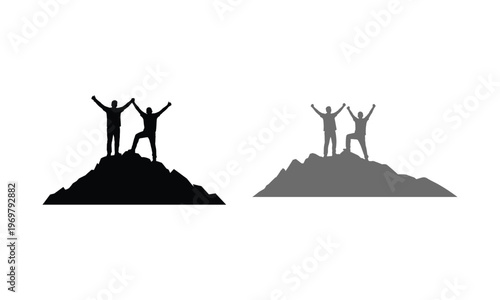  Silhouette of people celebrating success on mountain peak teamwork achievement concept lifestyle photo animals category lifestyle type photo