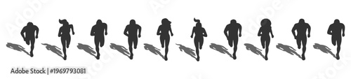 Top View Running People Silhouette Set Vector, Overhead Joggers and Runners Black Shadow Figures Collection for Architectural Plans, Urban Fitness Entourage Elements