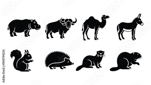 A collection of african and north american animals presented in a stark black silhouette high quality professional detailed modern elegant stylish