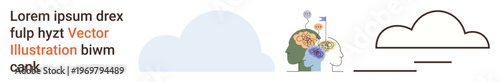 Creativity, innovation, idea generation, brain activity, conceptual design, cognitive processes. A brain filled with creative elements alongside clouds and minimal design. Creativity and innovation