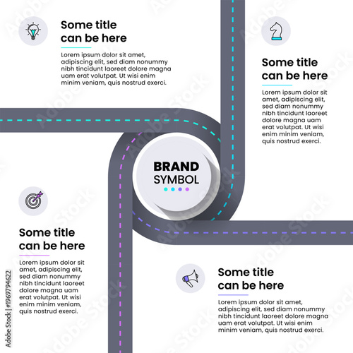 Infographic template. Road with roundabout and 4 steps