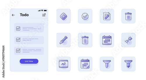 Todo App UI Kit Design Elements for Mobile