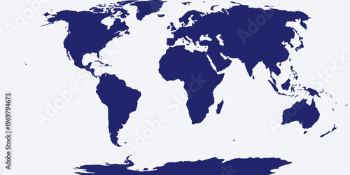 Blue world map: global silhouette of continents, abstract vector illustration, isolated.
