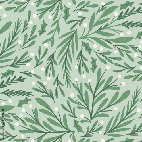 Soft Sage Green Botanical Seamless Pattern with Delicate Leaves for Organic Textile Wallpaper and Natural Background Design