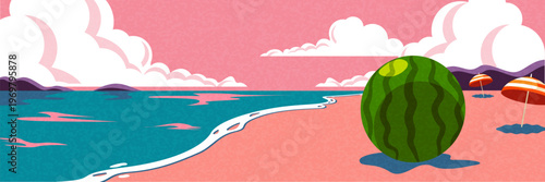 Flat design summer banner set with beach, travel and outdoor scenes.