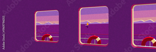 Flat design summer banner set with beach, travel and outdoor scenes.