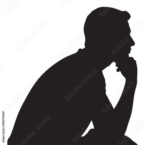Black silhouette of a man, thinking face, profile view, vector illustration
