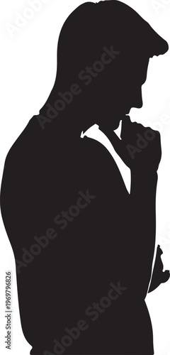 Black silhouette of a man in a cap, thinking, profile view, vector illustration