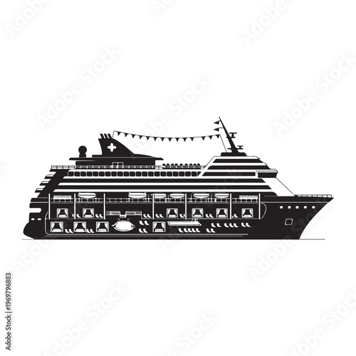 Cruise ship or boat icon isolated on white background flat vector illustration