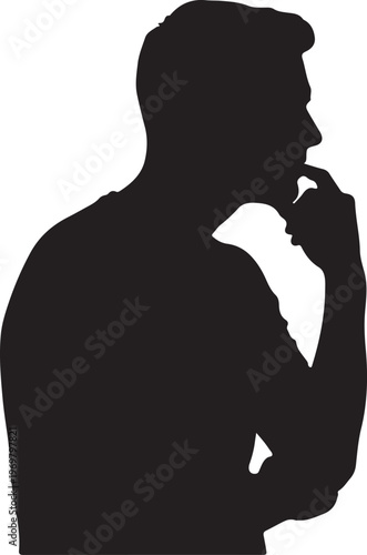 Black silhouette of a man thinking, profile view, vector illustration, thinking face