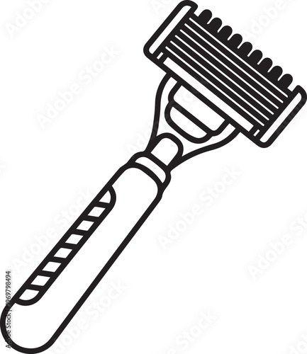 A clean and simple line art illustration of a manual razor with multiple blades and a textured handle, perfect for grooming and personal care graphics