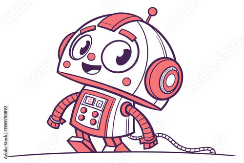 Cute Cartoon Robot Technology Futuristic Character Machine Vector Illustration Isolated Set
