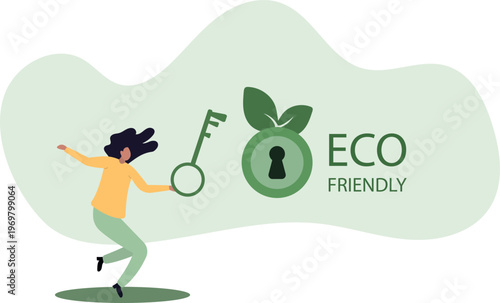 Sustainable Living Logo with Woman and Green Key