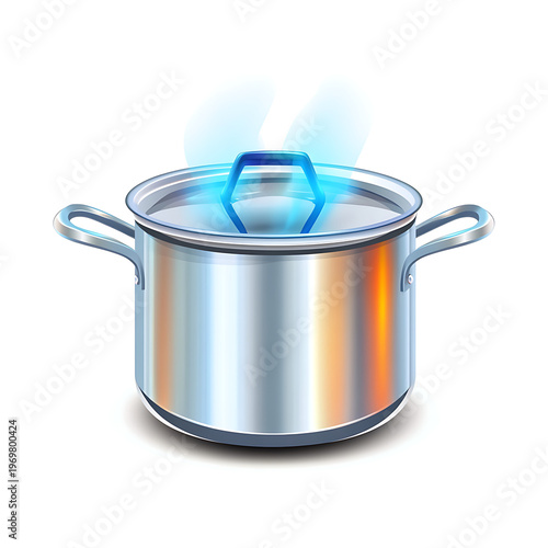 Metallic Boiling Pot Vector Icon Illustration