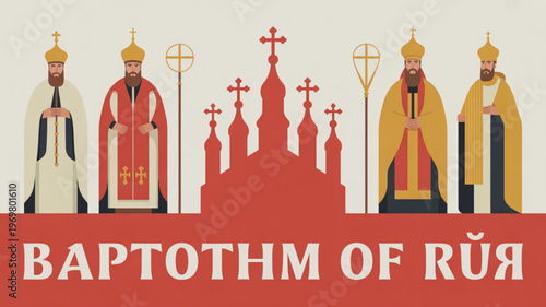 Orthodox clergy standing in front of church with crosses religious leaders in traditional robes and golden crowns