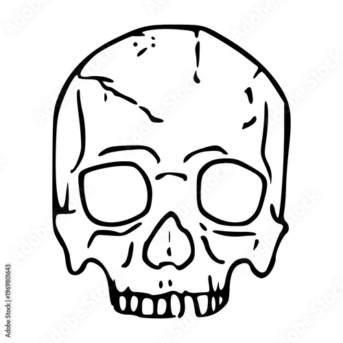 grungy cranium illustration with missing tooth detail