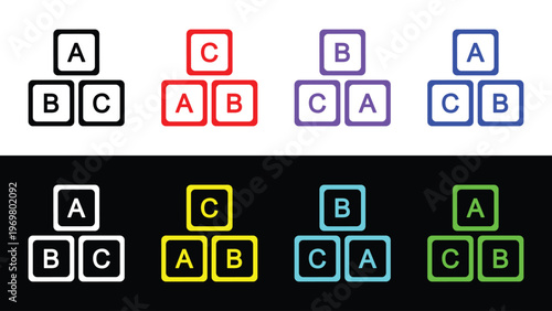 Colorful Alphabet ABC building blocks vector set for education and nursery design