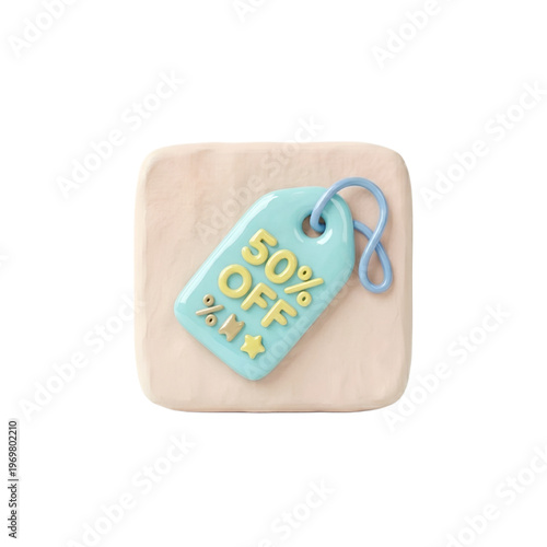 Pastel 3D Discount Tag 50 Percent Off Sale Promotion Concept