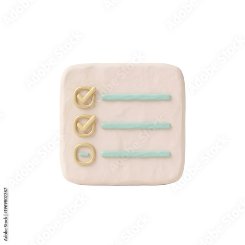 3D Checklist Task Icon with Checkmarks To Do List Concept Pastel Style